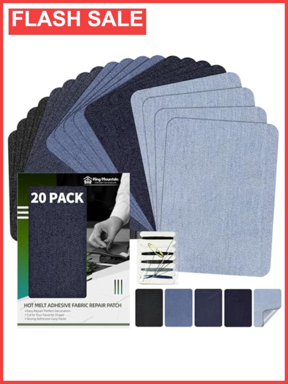 20 Pc Cotton Denim Iron-On Repair Patches Jeans Clothing Kit